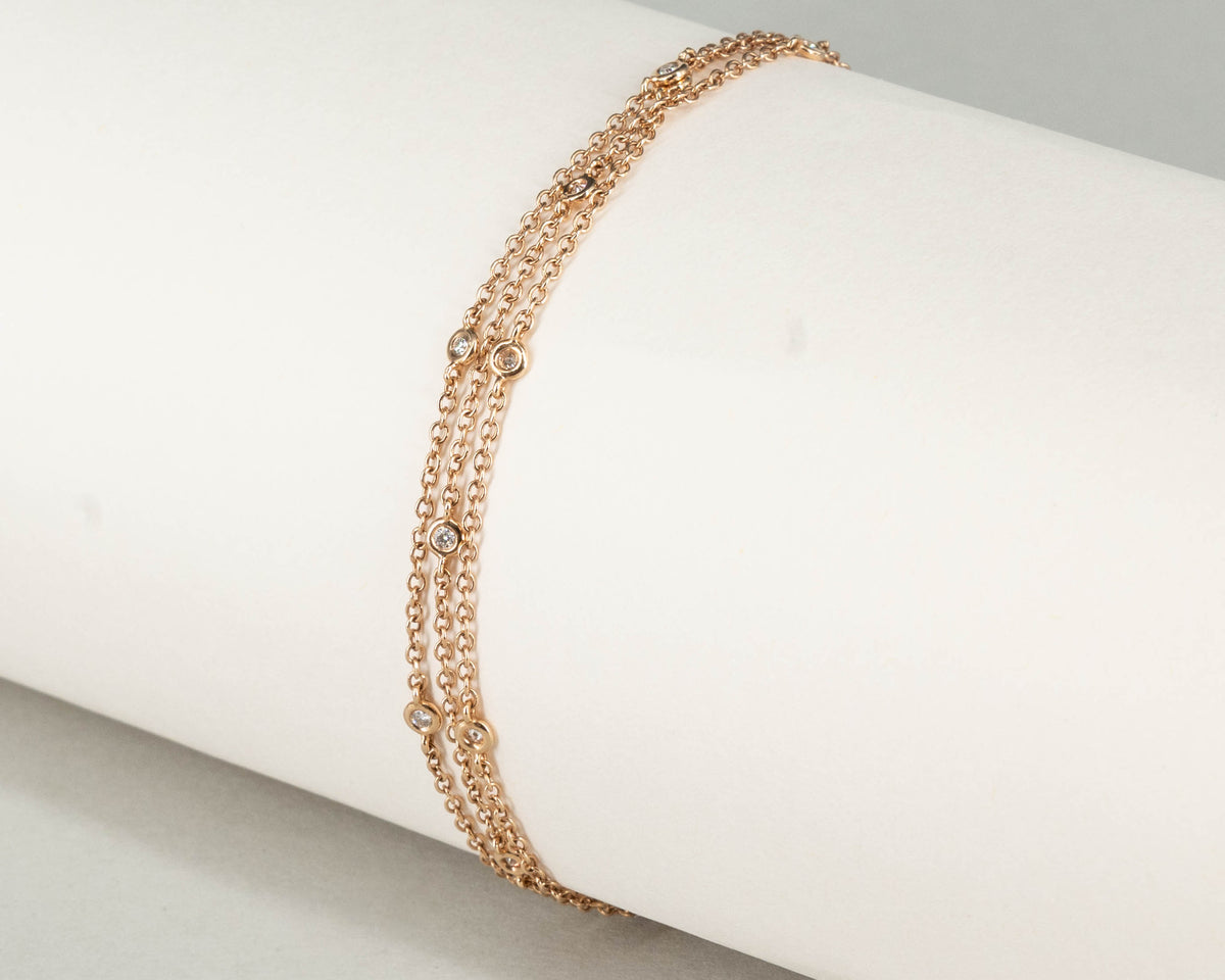 3-reihiges Armband in 18 kt Roségold mit Brillanten