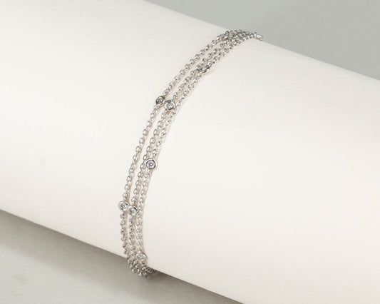 3-reihiges Armband in 18 kt Weißgold mit Brillanten